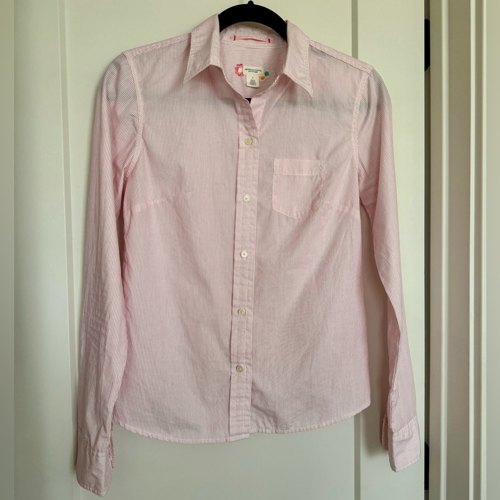 American Eagle Pink Striped Button Down Shirt